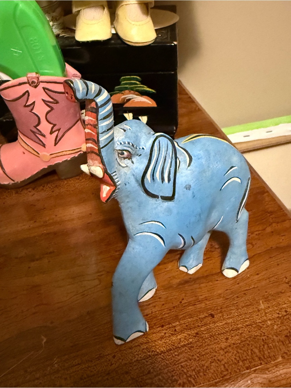 Blue Hand-Painted Elephant Figurine